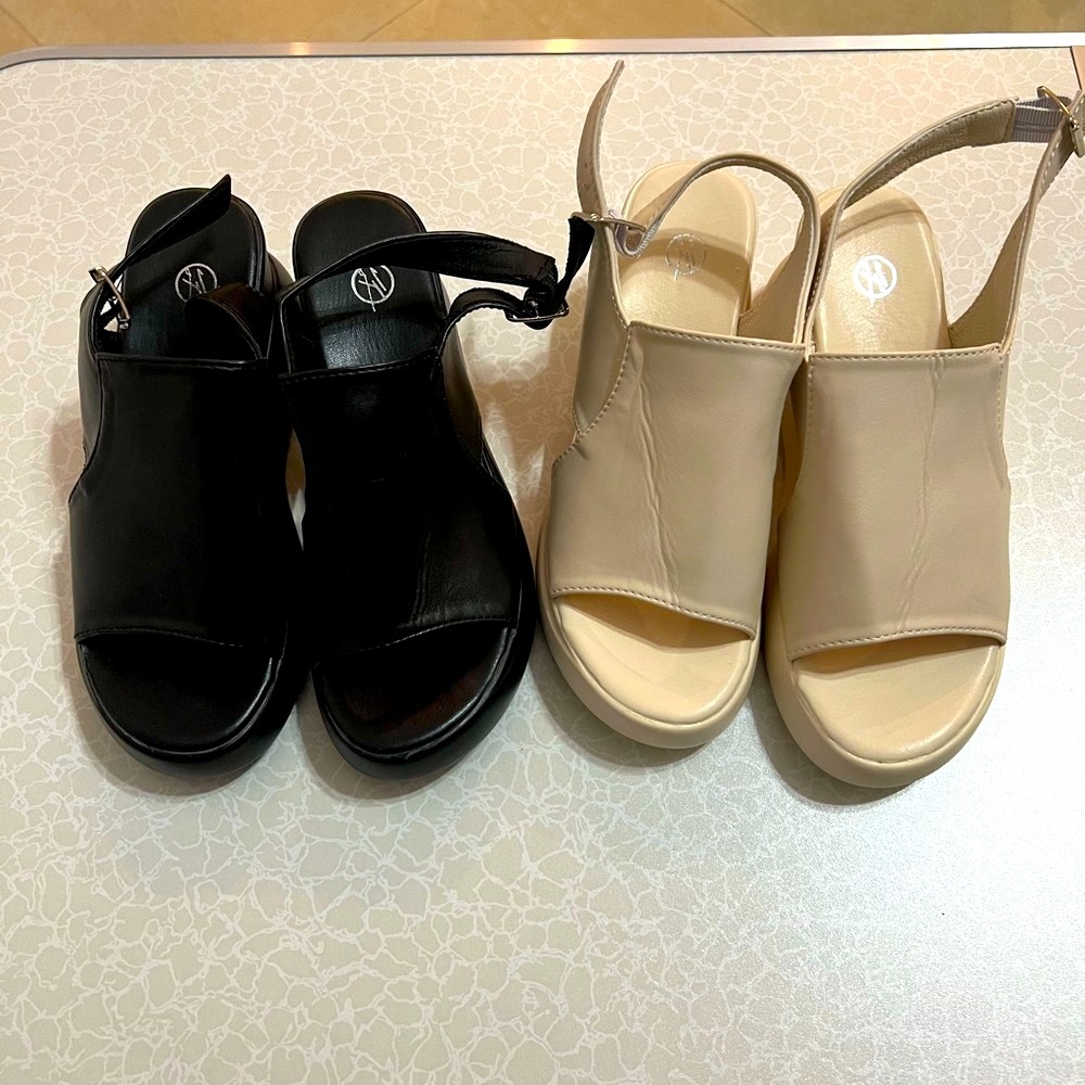 2 X Sandals with straps with wedged Women same size : 37”
